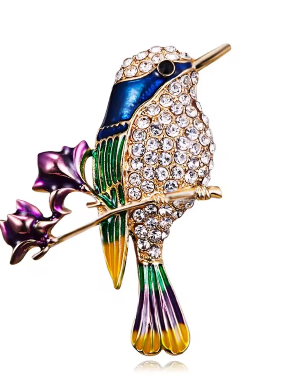 Colorful Crystal Bird Brooch Pin Rhinestone Hummingbird Floral Statement Jewelr - Picture 7 of 7